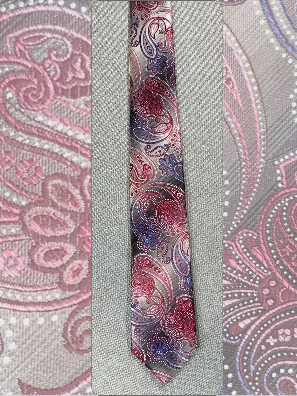 Pink Violet Gray Paisley Necktie